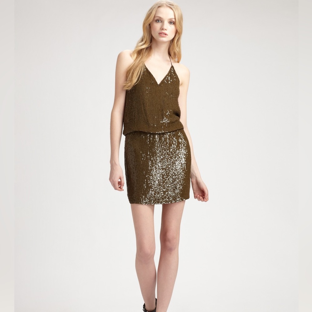 Haute Hippie Army Green Sequin Halter Mini Dress
